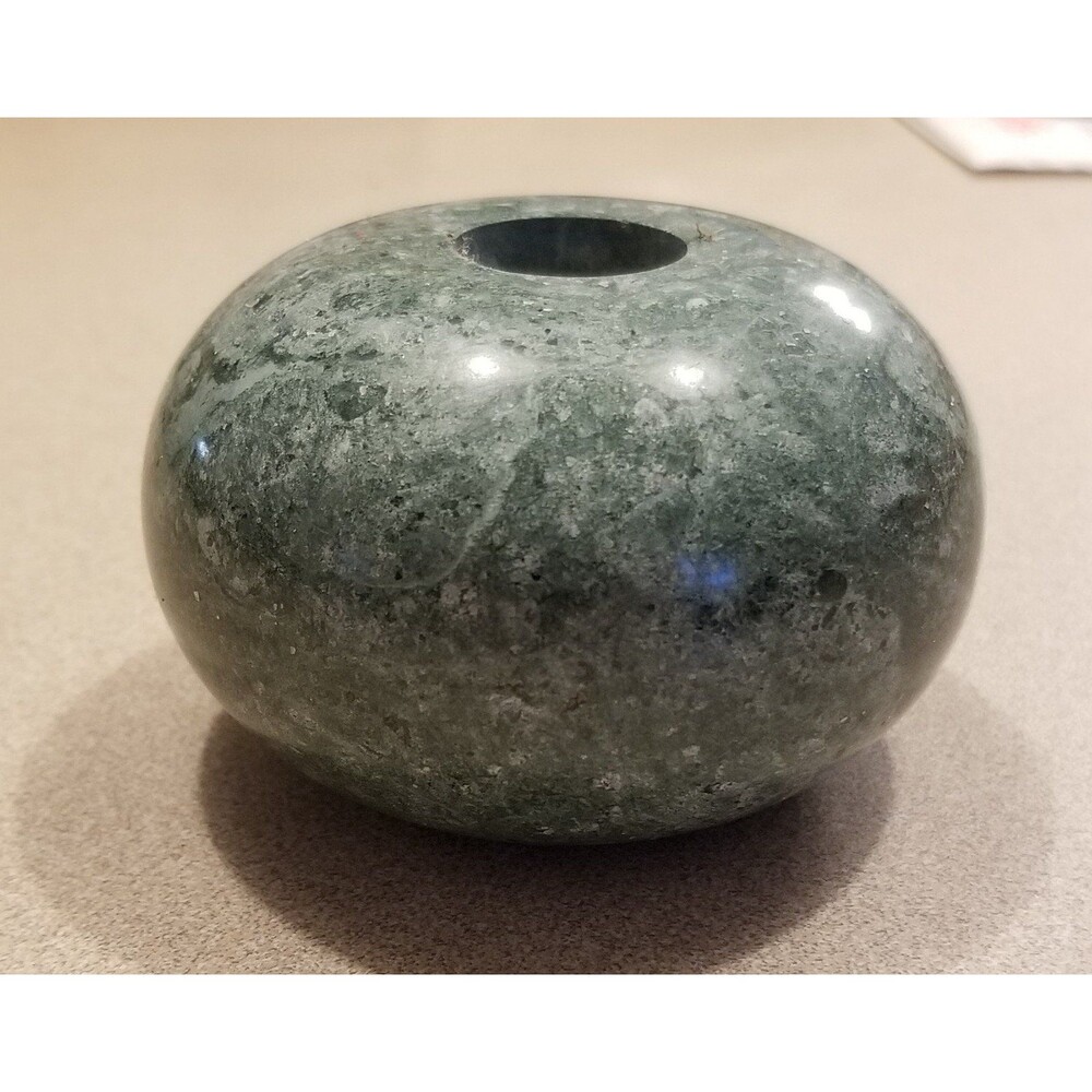 Vintage green marble polished candleholder made in Taiwan